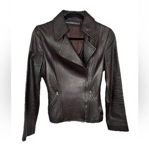 Women’s VTG Rocco Barocco Made In Italy Brown Leather Jacket Size 4 Luxury